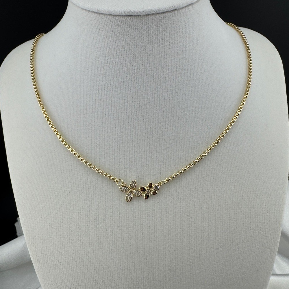 14k Laminated Gold Plated Floral Necklace with Leaf Accents